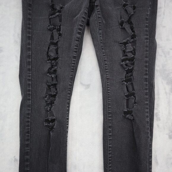 Wax Jeans Pants Womens 16 Black Distresssed High Rise Straight Cut Bottoms - Picture 11 of 16